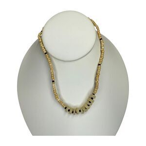 Vintage Natural Bone Beaded Necklace 15” Boho Tribal Ethnic Handmade Jewelry